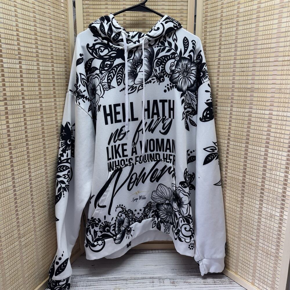 Unbranded Hoodie Women's Size 3XL White With Black Floral Design and Saying